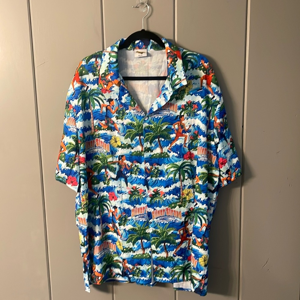 Koz Events Men’s Hawaiian Tropical Palm Trees Shirt Half Marathon Silver Strand